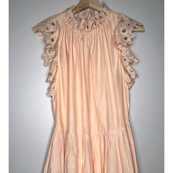 Magali Pascal Corinne Silk Blend Midi Dress Peach/Orange Ruffle Sleeve Small - Picture 4 of 9